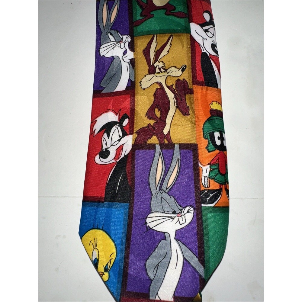 Looney Tunes Vintage 1996 Multicolor Colorblock Bugs Bunny Taz Donald Duck Tie